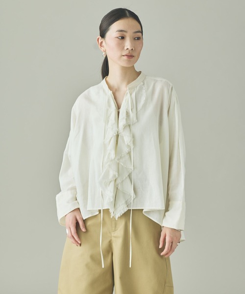 Curensology（カレンソロジー）の「Curensology(カレンソロジー)/ウォッシャブルラミーフリルブラウス（シャツ/ブラウス・レディース・ブルー系その他/ホワイト/グレー系その他2・FREE）」の19枚目の写真