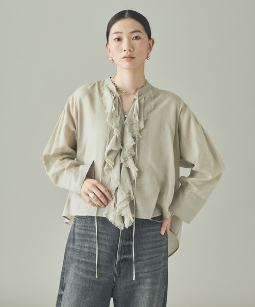 Curensology（カレンソロジー）の「Curensology(カレンソロジー)/ウォッシャブルラミーフリルブラウス（シャツ/ブラウス・レディース・ブルー系その他/ホワイト/グレー系その他2・FREE）」の22枚目の写真