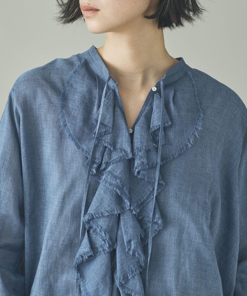 Curensology（カレンソロジー）の「Curensology(カレンソロジー)/ウォッシャブルラミーフリルブラウス（シャツ/ブラウス・レディース・ブルー系その他/ホワイト/グレー系その他2・FREE）」の15枚目の写真