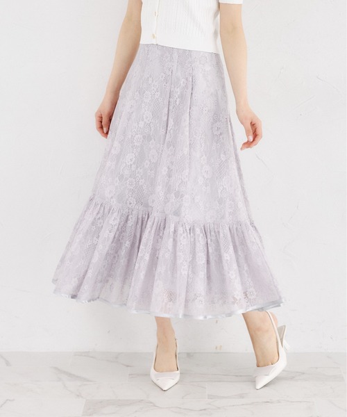 tocco closet（トッコ　クローゼット）の「バックレースアップフラワーレースフレア切り替えスカート（スカート・レディース・ミント/ラベンダー・M）」の2枚目の写真