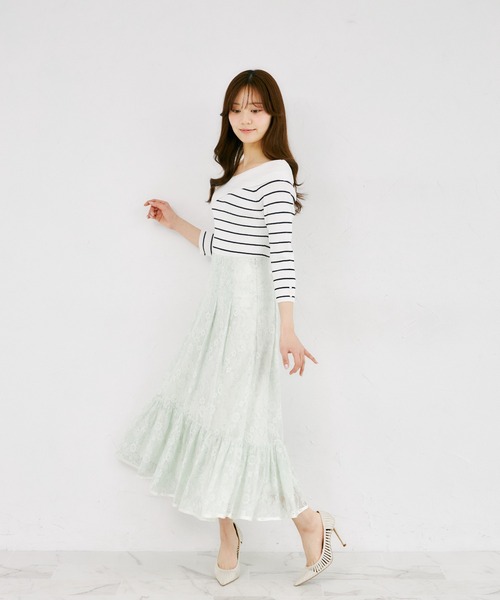 tocco closet（トッコ　クローゼット）の「バックレースアップフラワーレースフレア切り替えスカート（スカート・レディース・ミント/ラベンダー・M）」の4枚目の写真