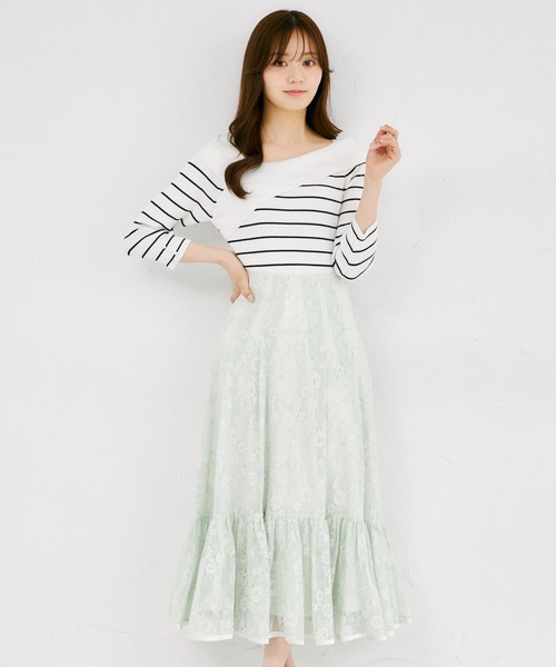tocco closet（トッコ　クローゼット）の「バックレースアップフラワーレースフレア切り替えスカート（スカート・レディース・ミント/ラベンダー・M）」の7枚目の写真