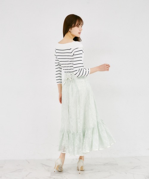 tocco closet（トッコ　クローゼット）の「バックレースアップフラワーレースフレア切り替えスカート（スカート・レディース・ミント/ラベンダー・M）」の6枚目の写真