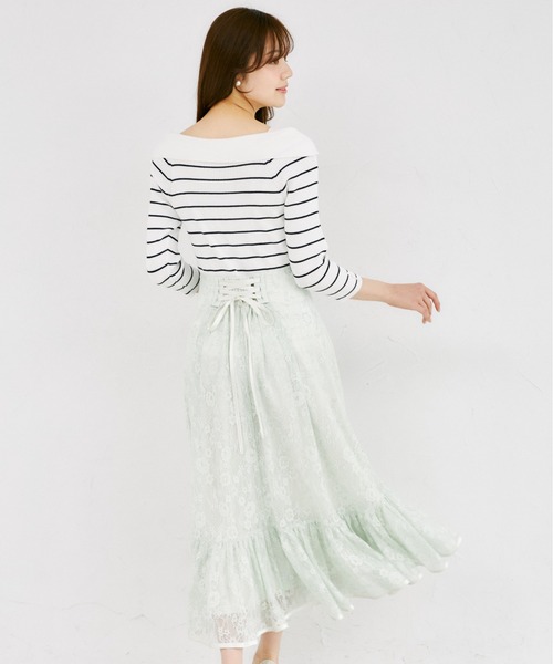 tocco closet（トッコ　クローゼット）の「バックレースアップフラワーレースフレア切り替えスカート（スカート・レディース・ミント/ラベンダー・M）」の8枚目の写真