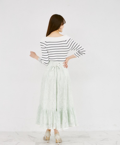 tocco closet（トッコ　クローゼット）の「バックレースアップフラワーレースフレア切り替えスカート（スカート・レディース・ミント/ラベンダー・M）」の5枚目の写真