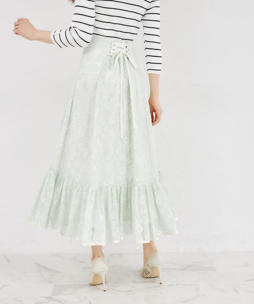 tocco closet（トッコ　クローゼット）の「バックレースアップフラワーレースフレア切り替えスカート（スカート・レディース・ミント/ラベンダー・M）」の11枚目の写真