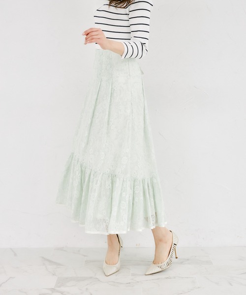 tocco closet（トッコ　クローゼット）の「バックレースアップフラワーレースフレア切り替えスカート（スカート・レディース・ミント/ラベンダー・M）」の10枚目の写真