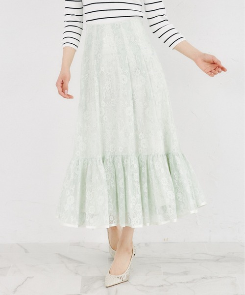tocco closet（トッコ　クローゼット）の「バックレースアップフラワーレースフレア切り替えスカート（スカート・レディース・ミント/ラベンダー・M）」の9枚目の写真