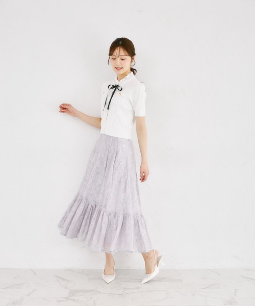 tocco closet（トッコ　クローゼット）の「バックレースアップフラワーレースフレア切り替えスカート（スカート・レディース・ミント/ラベンダー・M）」の13枚目の写真
