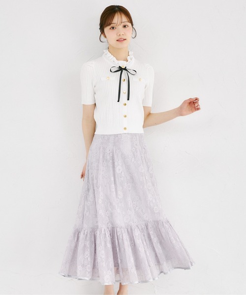 tocco closet（トッコ　クローゼット）の「バックレースアップフラワーレースフレア切り替えスカート（スカート・レディース・ミント/ラベンダー・M）」の16枚目の写真