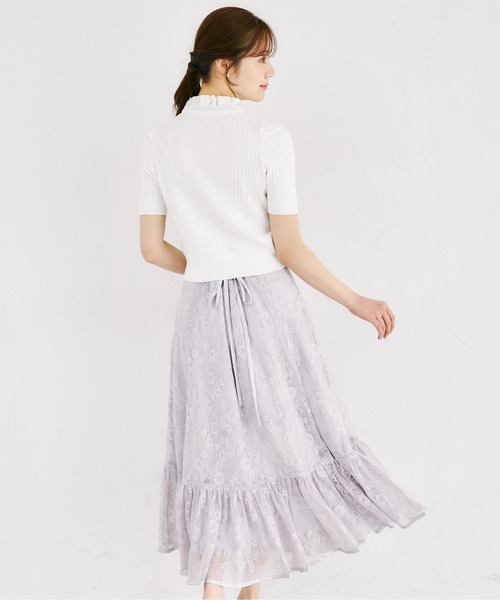 tocco closet（トッコ　クローゼット）の「バックレースアップフラワーレースフレア切り替えスカート（スカート・レディース・ミント/ラベンダー・M）」の17枚目の写真