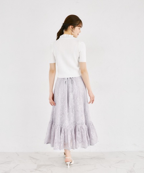 tocco closet（トッコ　クローゼット）の「バックレースアップフラワーレースフレア切り替えスカート（スカート・レディース・ミント/ラベンダー・M）」の15枚目の写真