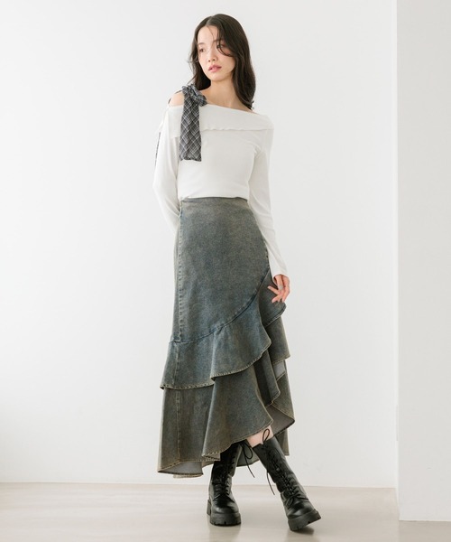 Heather（ヘザー）の「オフショルリボンカットソー　668902（Tシャツ/カットソー・レディース・グレー/オフホワイト/ブラック・FREE）」の7枚目の写真