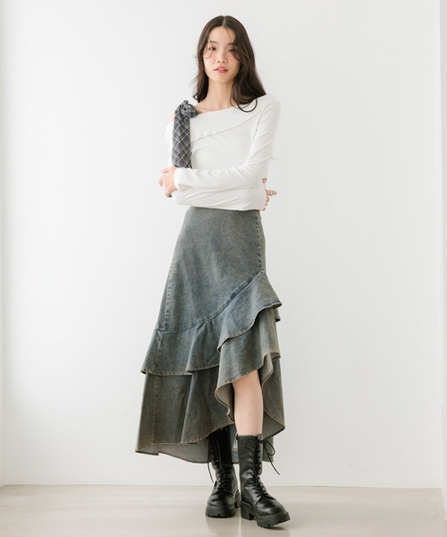 Heather（ヘザー）の「オフショルリボンカットソー　668902（Tシャツ/カットソー・レディース・グレー/オフホワイト/ブラック・FREE）」の8枚目の写真