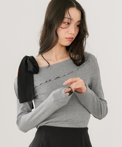 Heather（ヘザー）の「オフショルリボンカットソー　668902（Tシャツ/カットソー・レディース・グレー/オフホワイト/ブラック・FREE）」の17枚目の写真