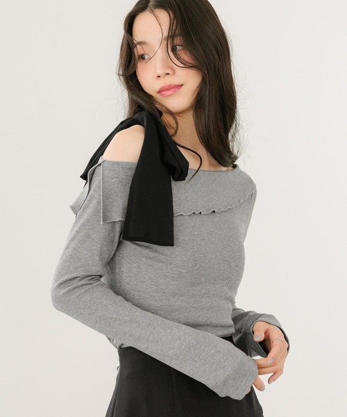 Heather（ヘザー）の「オフショルリボンカットソー　668902（Tシャツ/カットソー・レディース・グレー/オフホワイト/ブラック・FREE）」の18枚目の写真