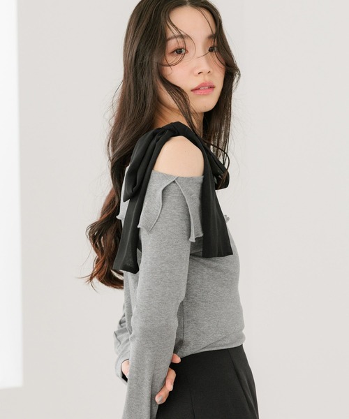 Heather（ヘザー）の「オフショルリボンカットソー　668902（Tシャツ/カットソー・レディース・グレー/オフホワイト/ブラック・FREE）」の19枚目の写真