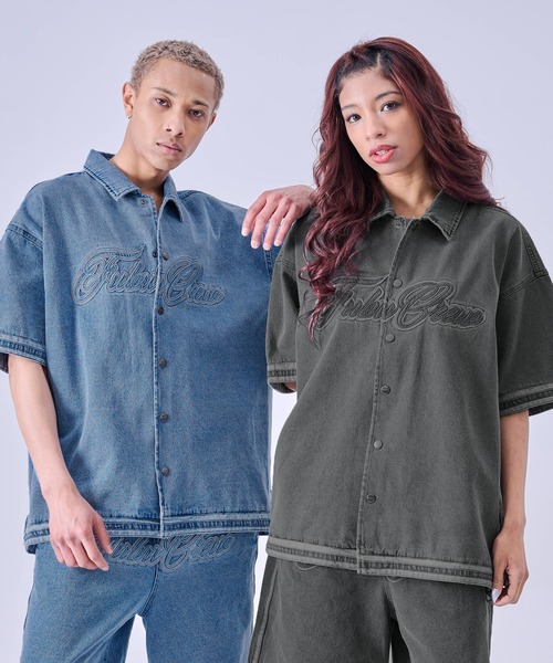 FUBU( フブ)の「FUBU フブ ブランド Denim Warm Up Shirts/デニムウォームアップシャツ(シャツ/ブラウス・メンズ・ライトブルー/ブラック・XXL/XL/L/M)」の3枚目の写真