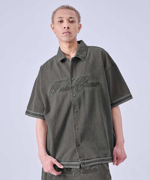 FUBU( フブ)の「FUBU フブ ブランド Denim Warm Up Shirts/デニムウォームアップシャツ(シャツ/ブラウス・メンズ・ライトブルー/ブラック・XXL/XL/L/M)」の4枚目の写真