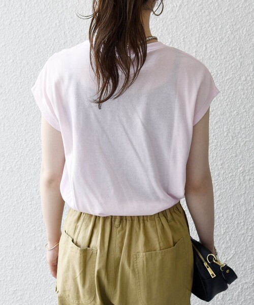 SHIPS any（シップス エニィ）の「SHIPS any:〈洗濯機可能〉シアー 裏毛 クルーネック フレンチ スリーブ TEE（Tシャツ/カットソー・レディース・ピンク/チャコールグレー/ホワイト・ONE SIZE）」の5枚目の写真