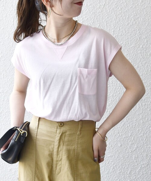 SHIPS any（シップス エニィ）の「SHIPS any:〈洗濯機可能〉シアー 裏毛 クルーネック フレンチ スリーブ TEE（Tシャツ/カットソー・レディース・ピンク/チャコールグレー/ホワイト・ONE SIZE）」の7枚目の写真