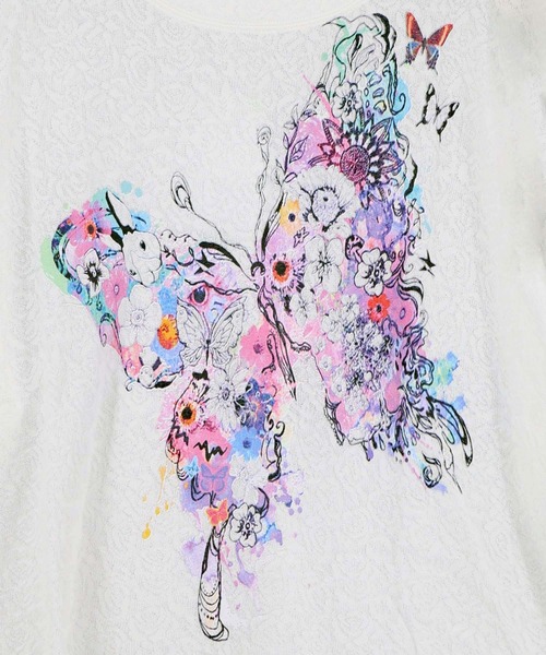 ScoLar(スカラー)の「161647:水彩タッチ花蝶プリントTシャツ(Tシャツ/カットソー・レディース・ブルー/チャコールグレー/オフホワイト・M)」の12枚目の写真