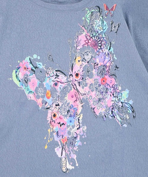 ScoLar(スカラー)の「161647:水彩タッチ花蝶プリントTシャツ(Tシャツ/カットソー・レディース・ブルー/チャコールグレー/オフホワイト・M)」の14枚目の写真
