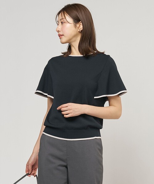 J.PRESS(ジェイプレス)の「【シーンレスに活躍】COOL MINT COTTON POLYESTER フレアスリーブ ニット プルオーバー(ニット/セーター・レディース・ネイビー系/ベージュ系/サックスブルー系・T13/T15)」の2枚目の写真