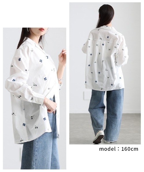 Sawa a la mode(サワアラモード)の「花柄刺繍オープンカラーコットンシャツ(シャツ/ブラウス・レディース・ブラック/オフホワイト・FREE)」の10枚目の写真
