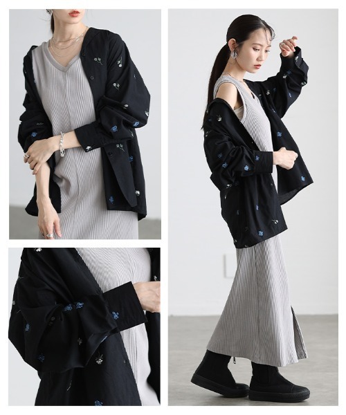 Sawa a la mode(サワアラモード)の「花柄刺繍オープンカラーコットンシャツ(シャツ/ブラウス・レディース・ブラック/オフホワイト・FREE)」の20枚目の写真