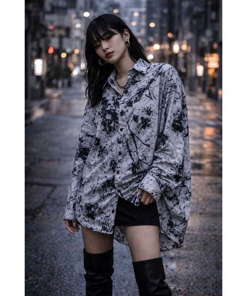Bling Leads（ブリングリーズ）の「【Bls】 【ZM】【Bling Leads】総柄ニュアンス 長袖シャツ（シャツ/ブラウス・メンズ・グレー・FREE）」の4枚目の写真
