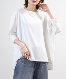 EGLANTINE 袖口リブ丸首ベーシックブラウス 半端袖