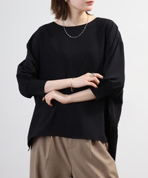 EGLANTINE 袖口リブ丸首ベーシックブラウス 半端袖