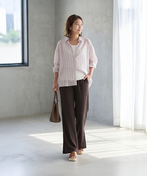 STYLE DELI(スタイルデリ)の「エアリーストライプ柄シャツ(シャツ/ブラウス・レディース・ピンク/ホワイト・FREE)」の8枚目の写真