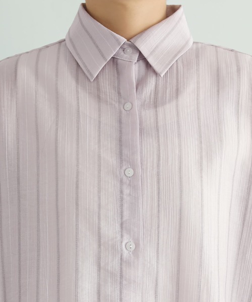 STYLE DELI(スタイルデリ)の「エアリーストライプ柄シャツ(シャツ/ブラウス・レディース・ピンク/ホワイト・FREE)」の13枚目の写真