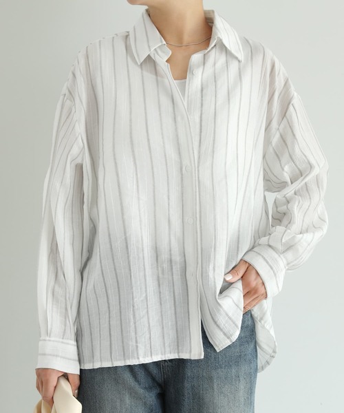 STYLE DELI(スタイルデリ)の「エアリーストライプ柄シャツ(シャツ/ブラウス・レディース・ピンク/ホワイト・FREE)」の16枚目の写真