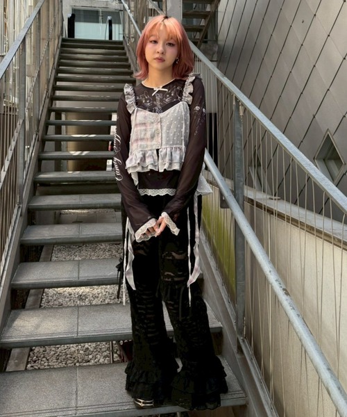 Candy Stripper(キャンディストリッパー)の「BE LOVED FLARE パンツ(その他パンツ・レディース・ブラック/ライトベージュ・FREE)」の18枚目の写真