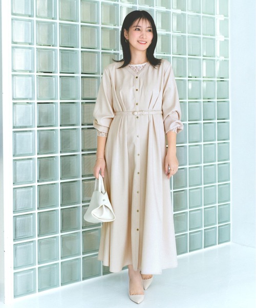 COHINA(コヒナ)の「リネンライクタックフレアワンピース 【低身長・小柄女性】(ワンピース・レディース・ネイビー/ベージュ・REGULAR/SHORT)」の2枚目の写真