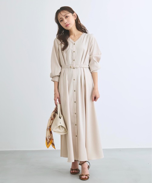 COHINA(コヒナ)の「リネンライクタックフレアワンピース 【低身長・小柄女性】(ワンピース・レディース・ネイビー/ベージュ・REGULAR/SHORT)」の3枚目の写真