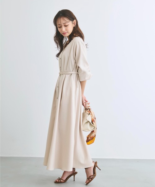 COHINA(コヒナ)の「リネンライクタックフレアワンピース 【低身長・小柄女性】(ワンピース・レディース・ネイビー/ベージュ・REGULAR/SHORT)」の5枚目の写真