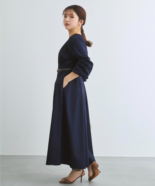 COHINA(コヒナ)の「リネンライクタックフレアワンピース 【低身長・小柄女性】(ワンピース・レディース・ネイビー/ベージュ・REGULAR/SHORT)」の12枚目の写真