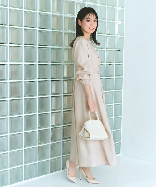 COHINA(コヒナ)の「リネンライクタックフレアワンピース 【低身長・小柄女性】(ワンピース・レディース・ネイビー/ベージュ・REGULAR/SHORT)」の6枚目の写真
