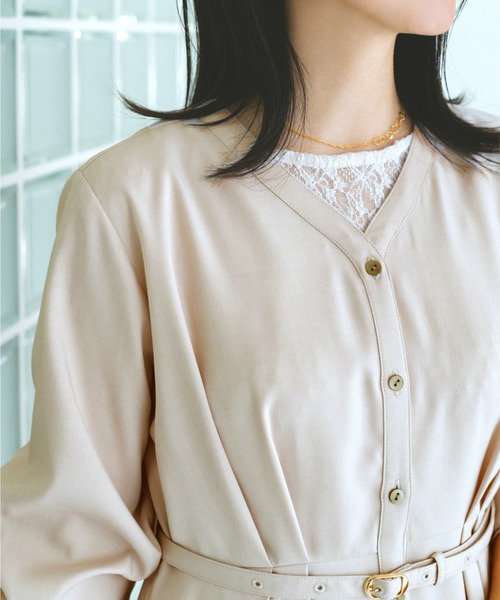 COHINA(コヒナ)の「リネンライクタックフレアワンピース 【低身長・小柄女性】(ワンピース・レディース・ネイビー/ベージュ・REGULAR/SHORT)」の8枚目の写真