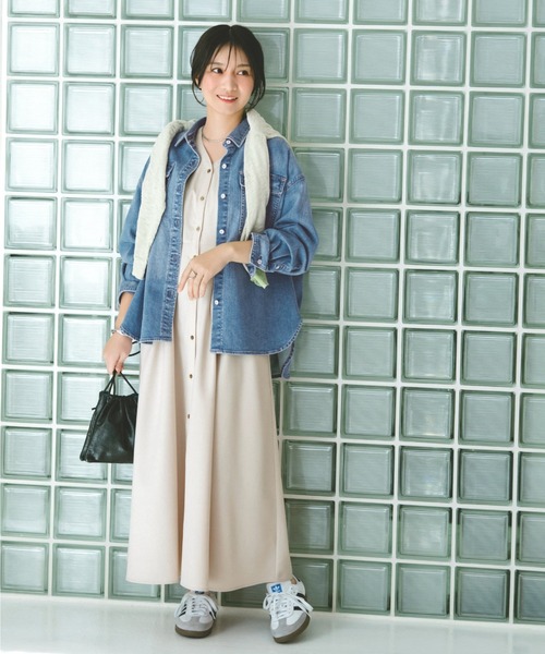 COHINA(コヒナ)の「リネンライクタックフレアワンピース 【低身長・小柄女性】(ワンピース・レディース・ネイビー/ベージュ・REGULAR/SHORT)」の9枚目の写真