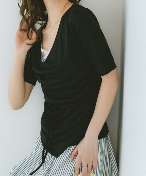 VANNIE U（ヴァニーユー）の「ドレープカシュクールトップス（Tシャツ/カットソー・レディース・ブラック/アイボリー・FREE）」の21枚目の写真