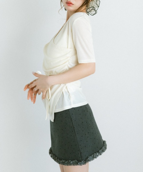 VANNIE U（ヴァニーユー）の「ドレープカシュクールトップス（Tシャツ/カットソー・レディース・ブラック/アイボリー・FREE）」の15枚目の写真