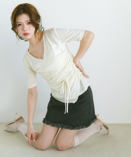 VANNIE U（ヴァニーユー）の「ドレープカシュクールトップス（Tシャツ/カットソー・レディース・ブラック/アイボリー・FREE）」の5枚目の写真