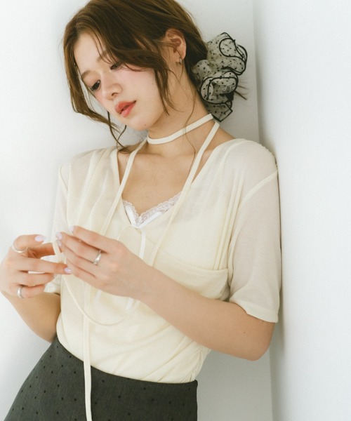 VANNIE U（ヴァニーユー）の「ドレープカシュクールトップス（Tシャツ/カットソー・レディース・ブラック/アイボリー・FREE）」の11枚目の写真