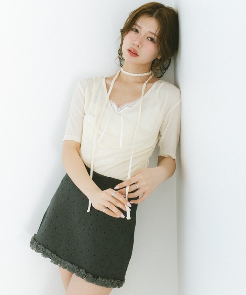 VANNIE U（ヴァニーユー）の「ドレープカシュクールトップス（Tシャツ/カットソー・レディース・ブラック/アイボリー・FREE）」の12枚目の写真