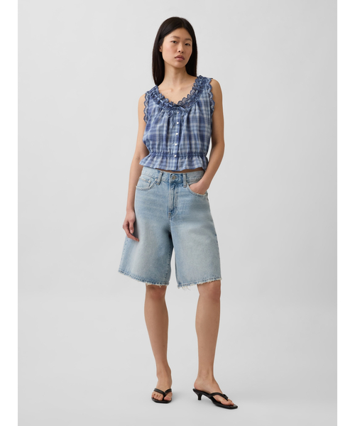 GAP(ギャップ)の「アイレット フロントタイ クロップド ペプラム トップス(シャツ/ブラウス・レディース・ホワイト/ブルー・S/L/M/XS/XXS)」の9枚目の写真